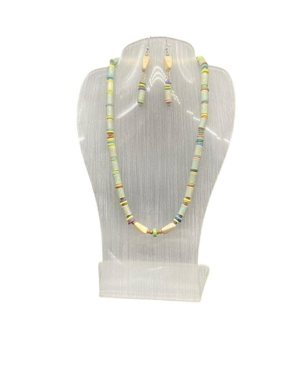 Handmade Grey/Blue Beaded Necklace White Stone Accents Artisan Jewelry-New